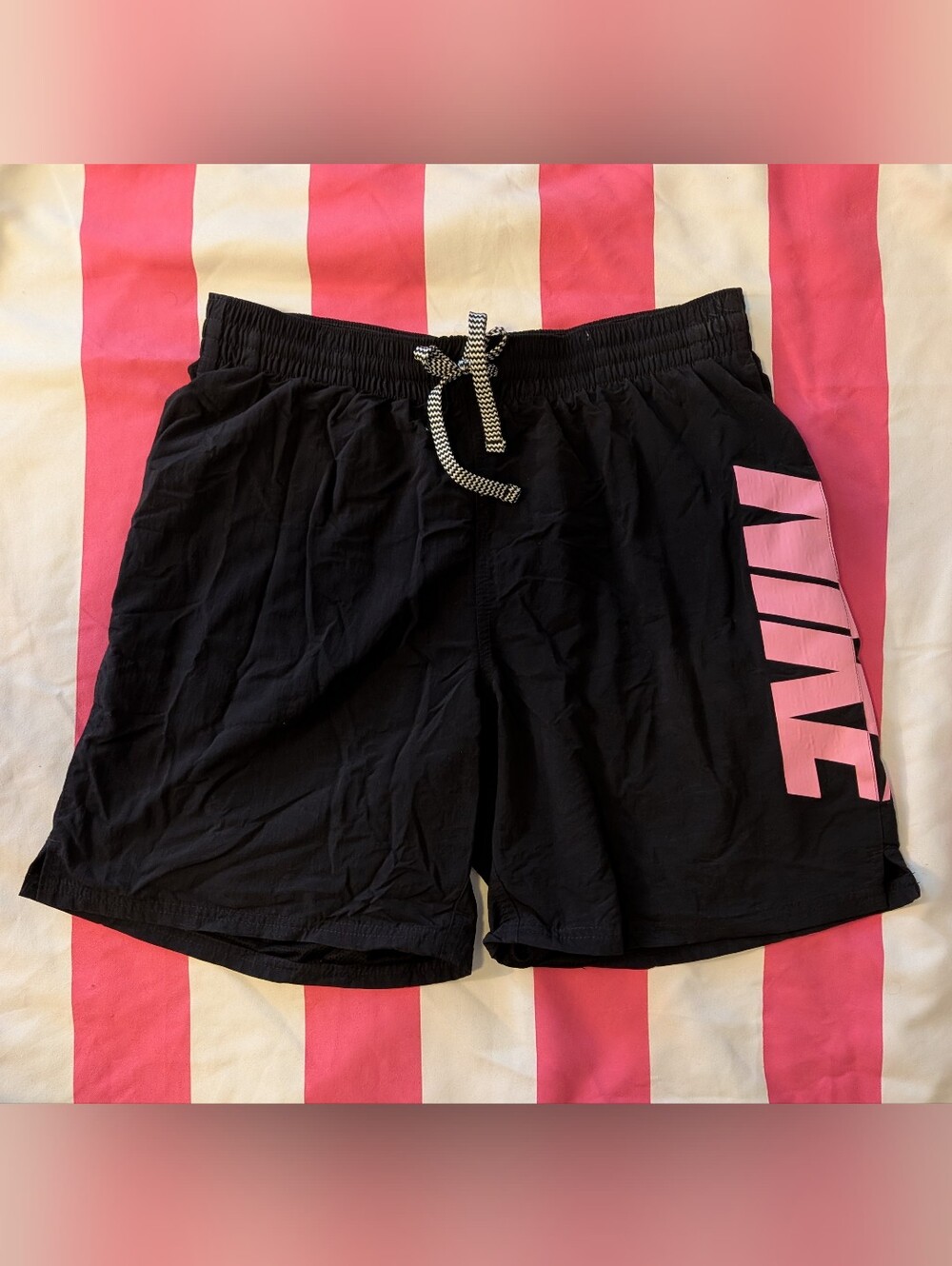 Nike Black Swim Trunks with Pink Logo